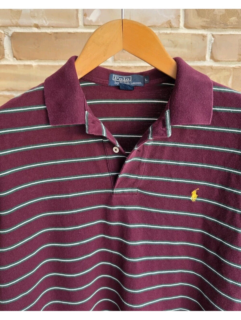Vintage Polo Ralph Lauren Polo Shirt Men L Burgundy Stripe Mariana Islands USA